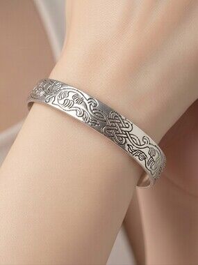 Celtic Knot Engraved Silver Cuff Bracelet Stainless Steel Adjustable Bangle New